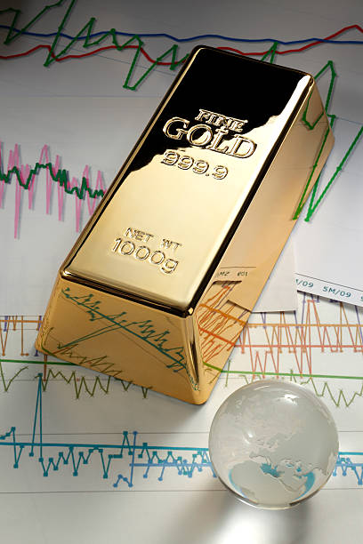 Trades of Gold gold ingot resting on a stock market graph representing investment or banking